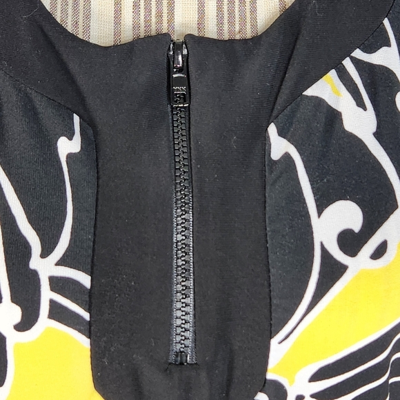 Tiana B. Black Yellow White Floral Short Sleeve Zipper Front Neck Dress Sz Small - Picture 4 of 8